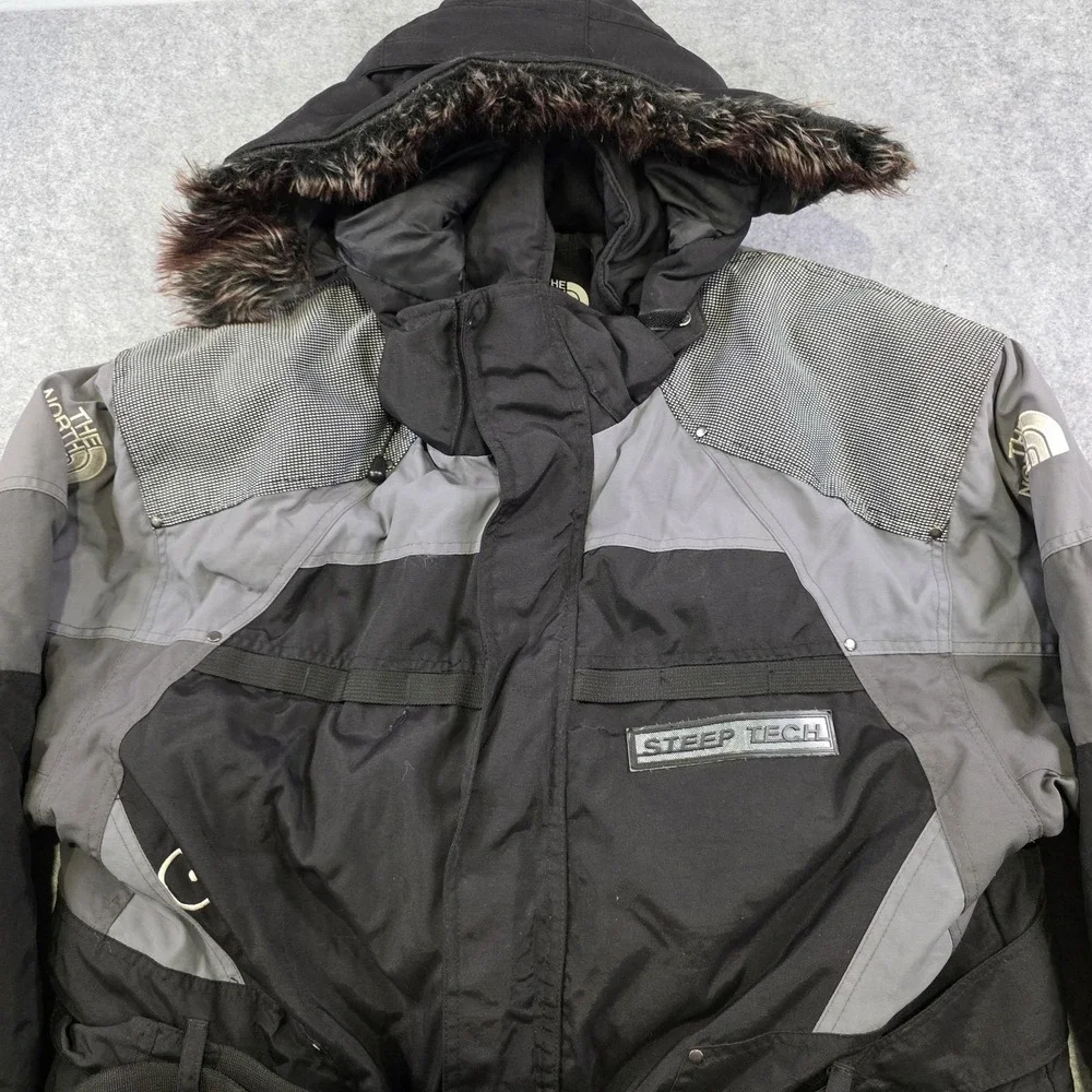 The North Face Steep Tech 600 LTD Jacket Mens XL Black Hooded Belted Ski Parka